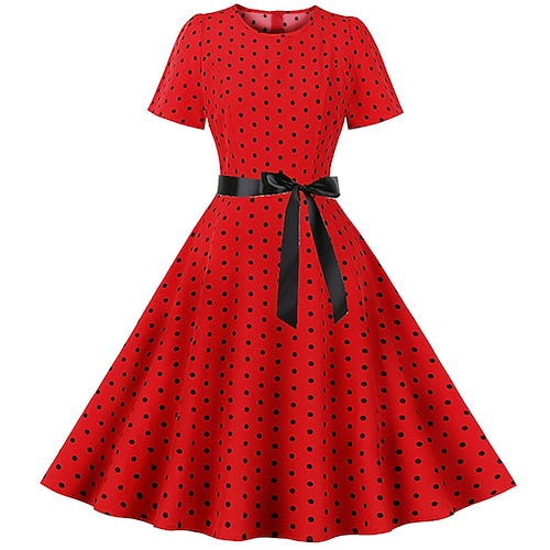 

Audrey Hepburn Prikket Retro / vintage 1950'erne A-line kjole Flare kjole Dame Mavekontrol Kostume Årgang Cosplay Ferie Formelt Familiefest Kortærmet Medium Længde Balkjole Oktoberfest øl