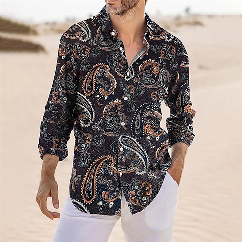 

Hombre Camisa Floral Estampados Nueces de anacardo Cuello Vuelto Negro Azul Piscina Verde Trébol Gris Exterior Calle Manga Larga Abotonar Estampado Ropa Moda Boho Ropa de calle Design