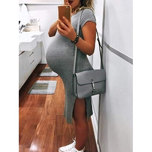 

kvinners baby shower gravidkjole fritidskjole t-skjorte kjole t-skjorte kappe kjole ensfarget midikjole kortermet delt rund hals basic gul blå lilla vår sommer s m l xl xxl