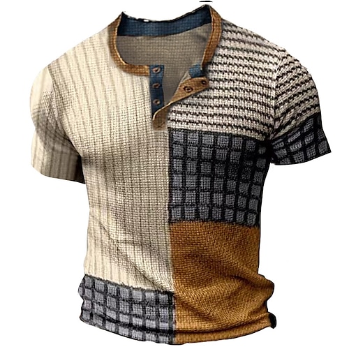 

Per uomo Camicia Henley Waffle Magliette Pop art Color Block Henley Abbigliamento Stampa 3D Esterno Informale Manica corta Stampa Di tendenza Originale Comodo