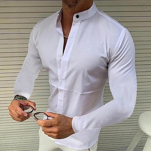 

Men's Shirt Button Up Shirt Summer Shirt Designer Shirt Black White Pink Wine Navy Blue Long Sleeve Plain Standing Collar Outdoor Street Button-Down Clothing Apparel Fashion Casual Breathable