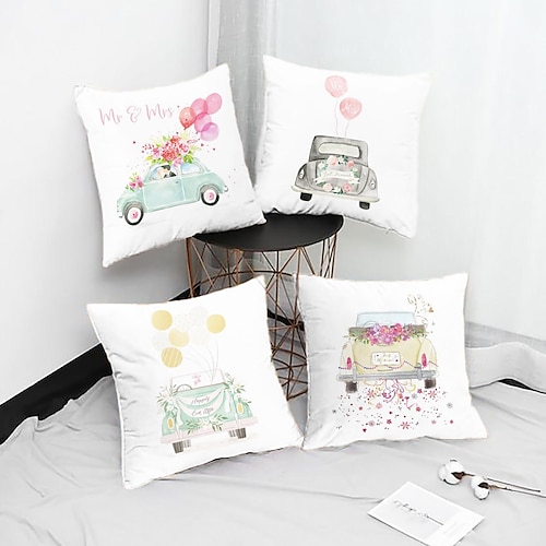 

Wedding Double Side Pillow Cover 4PC MrMrs Soft Decorative Square Cushion Case Pillowcase for Bedroom Livingroom Sofa Couch Chair Superior Quality Machine Washable