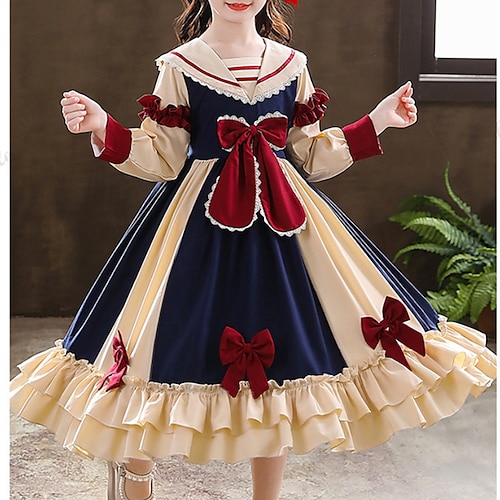 

Bambino Da ragazza Vestito Color Block Vestito da festa Medio Vestito Compleanno Increspato Colletto quadrato Manica lunga Da principessa Vestito 3-13 anni Inverno Blu Reale