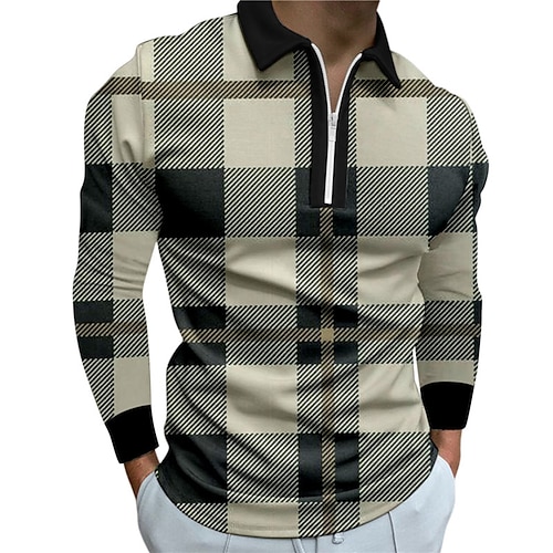 

Per uomo POLO Camicia da golf Golf Polo con zip A quadri A strisce Stampe astratte Geometria Collo ripiegabile Giallo Marrone Verde Esterno Strada Manica lunga Cerniera Stampa Abbigliamento Di