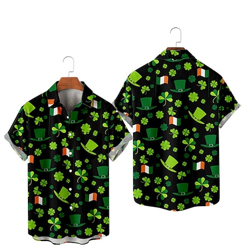 

Homens Camisa Social Camisa havaiana Estampas Abstratas Dia de são patrick Dia de São Patrício Clover Aberto para a Lateral Preto Branco Verde Rua Casual Manga Curta Botão para baixo Imprimir Roupa