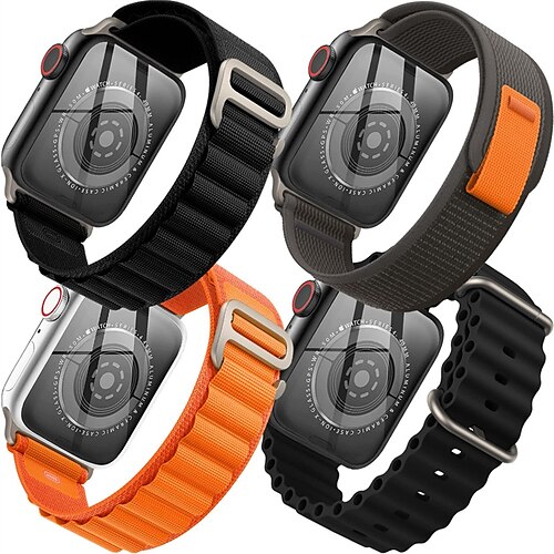 

4 Packung Alpine Loop Trail Loop Ocean Armband Kompatibel mit Apple Watch Armband 38mm 40mm 41mm 42mm 44mm 45mm 49mm Elasthan Silikon Nylon Ersatzarmband für iwatch Serie Ultra 8 7 6 5 4 3 2 1 SE
