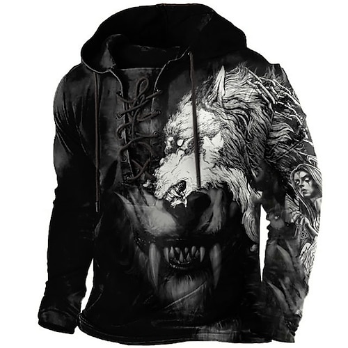 

Hombre Sudadera Con Capucha Pull-over Negro Con Capucha Animal Lobo Estampados Acordonado Estampado Casual Diario Deportes Impresión 3D Básico Ropa de calle Design Primavera Otoño Ropa Sudaderas