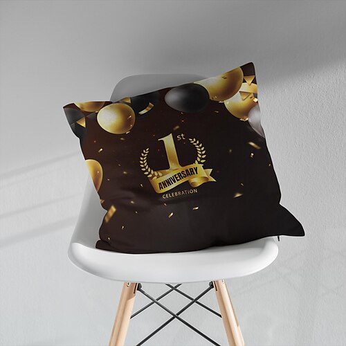 

Anniversary Double Side Pillow Cover 1PC Gift Gold Soft Decorative Square Cushion Case Pillowcase for Bedroom Livingroom Sofa Couch Chair Superior Quality Machine Washable