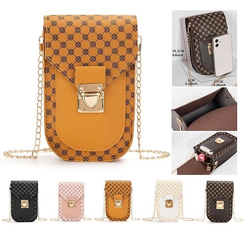 

Geometric Pattern Phone Bag Women's Fashion Flap Chain Shoulder Bag Stylish Faux Leather Crossbody Bag