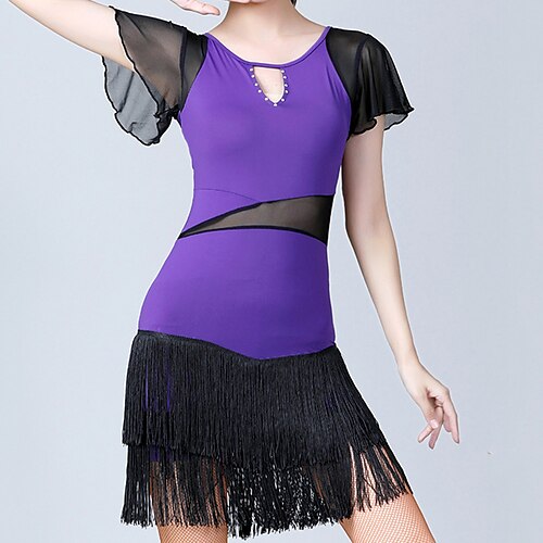 

Latin Dans ballroom dans Kjole Kvast Solid Slidse Dame Træning Ydeevne Kortærmet Høj Nylon