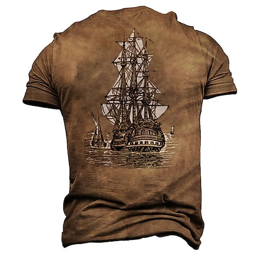 

Herre T-shirt T-Shirts Grafisk Skib Rund hals Tøj 3D-udskrivning udendørs Afslappet Kortærmet Trykt mønster Årgang Mode Designer
