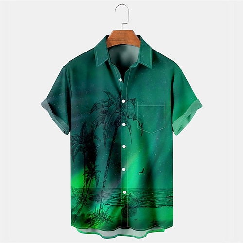 

Herren Hemd Hawaiihemd Sommerhemd Grafik-Drucke Aurora Umlegekragen Grün Strasse Casual Kurze Ärmel Button-Down Bedruckt Bekleidung Tropisch Sport Strassenmode Designer