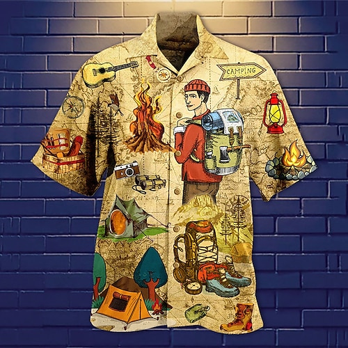 

Hombre Camisa camisa hawaiana Camisas Hawaianas Vintage Estampados Cuello Vuelto Caqui Casual Hawaiano Manga Corta Abotonar Estampado Ropa Tropical Moda Hawaiano Suave