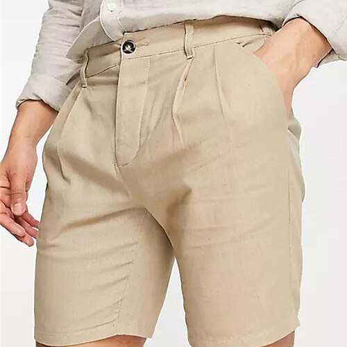 

Homme Short Short en lin Short d'été Short de plage Short plissé Plein Respirable Doux Court Casual du quotidien Vacances Mélange de Lin Coton Mode Vêtement de rue Kaki Non Elastique