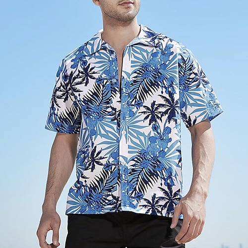 

Homme Chemise Chemise hawaïenne Imprimés Photos Feuilles Col rabattu Bleu Roi Bleu Bleu clair Plein Air Casual Manches courtes Bouton bas Imprimer Vêtement Tenue Tropique Sportif Vêtement de rue