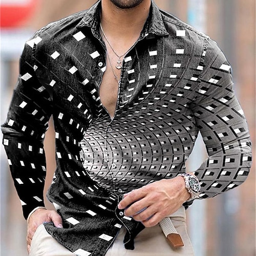 

Herren Hemd 3D-Druck Grafik-Drucke Umlegekragen Grau Outdoor Strasse Langarm Button-Down Bedruckt Bekleidung Sport Modisch Strassenmode Designer