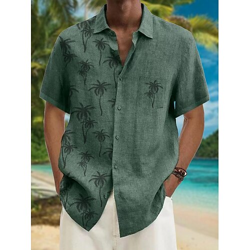 

Homme Chemise Chemise hawaïenne Cocotier Imprimés Photos Col rabattu Vert Extérieur Plein Air Manches courtes Bouton bas Imprimer Vêtement Tenue Lin Tropique Mode Hawaïen Design