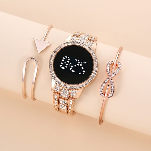 

Feminino Relogio digital Bling Com Strass Com Jóias pulseira Correia de Aço Inoxidável Assista