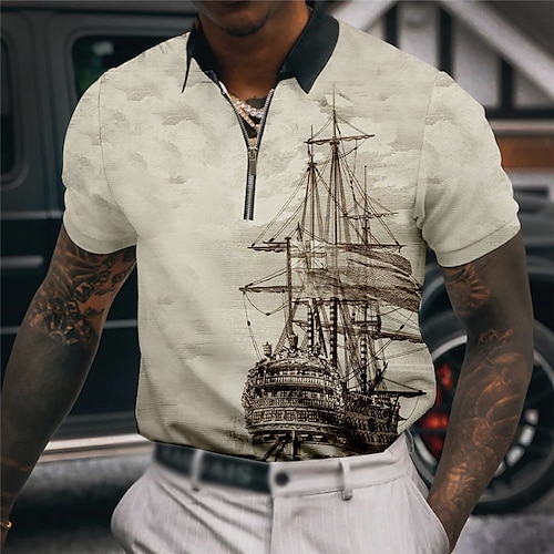 

Per uomo POLO Camicia da golf Golf Polo con zip Stampe astratte Nave Collo ripiegabile Blu Verde Cachi Grigio Esterno Strada Maniche corte Cerniera Stampa Abbigliamento Di tendenza Originale