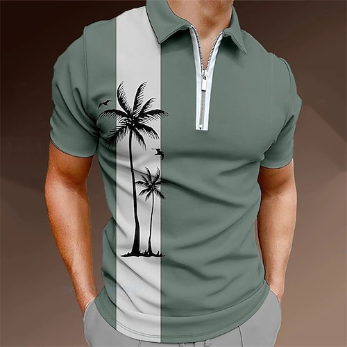 

Per uomo Polo con zip Ufficio Da tutti i giorni Collo ripiegabile Chiusura lampo quarto Manica corta Di tendenza Classico Tropicale Cerniera Chiusura lampo quarto Estate Standard Giallo Verde chiaro