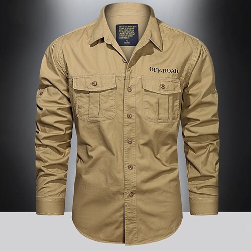 

Per uomo Camicia Camicia da carico Maglietta informale Kaki Verde militare Blu scuro Beige Manica lunga Semplice / Solido Collo ripiegabile Informale Giornaliero Tasche Abbigliamento Streetwear Moda