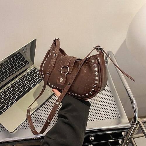 

Dame Crossbody taske PU Læder Fest Daglig Åndbart Holdbar Helfarve Sort Hvid Brun