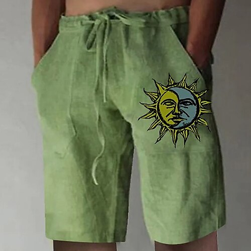 

Homme Short Short en lin Short d'été Short de plage Poche Cordon Imprimer Soleil Imprimés Photos Confort Extérieur du quotidien Sortie Mélange de Lin Coton Vêtement de rue mode Blanche Vert