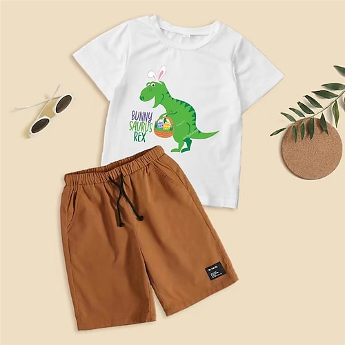 

2 pezzi Bambino (1-4 anni) Unisex Pasqua T-shirt e pantaloncini Vestito Alfabetico Dinosauro Manica corta A cordoncino Impostare Esterno Giornaliero Informale Estate Primavera 3-12 anni Multicolore