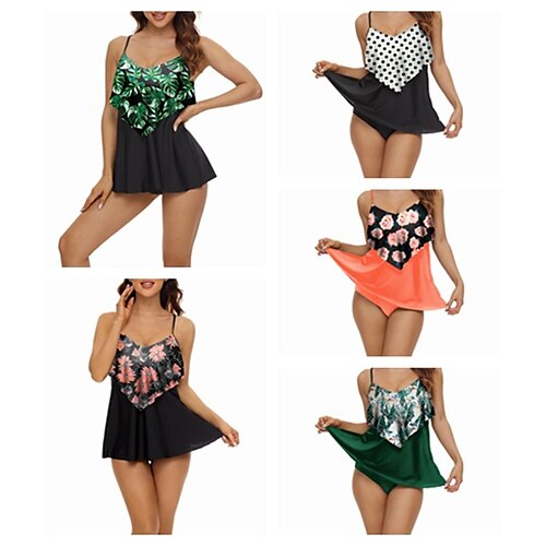 

Women's Swimwear Tankini 2 Piece Normal Swimsuit 2 Piece Printing Leopard Polka Dot Black White Light Green Orange Brown Tank Top Bathing Suits Sports Summer