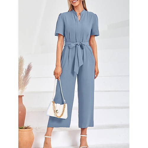 

Combinaison Femme Lacet Couleur unie Col V Vêtement de rue du quotidien Vacances Standard Manche Courte Violet S Printemps