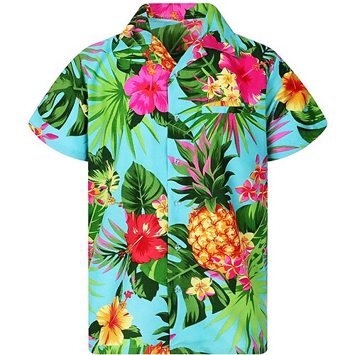 

Homme Chemise Chemise hawaïenne Floral Ananas Imprimés Photos Col rabattu Bleu Casual Sortie Manches courtes Bouton bas Imprimer Vêtement Tenue Tropique Hawaïen Design Casual