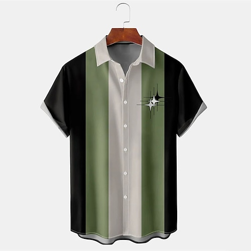 

Herre Hawaii skjorte Bowling skjorte Button Up skjorte Sommer skjorte Casual skjorte Sort Kortærmet Farveblok Aftæpning Gade Ferierejse Knap ned Tøj Mode 1950'erne Fritid