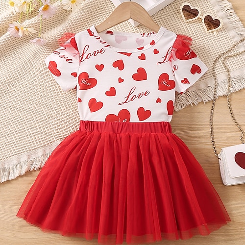 

2 Piezas Bebé Chica Conjunto de Ropa Vestimenta Letra Manga Corta Estampado Establecer Estilo lindo Verano 2-6 años Rojo