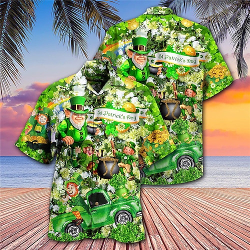 

Herren Hemd Hawaiihemd Sommerhemd St. Patrick Day St. Patricks Day Clover Umlegekragen Grün Casual Festtage Kurzarm Button-Down Bedruckt Bekleidung Tropisch Modisch Hawaiianisch Weich