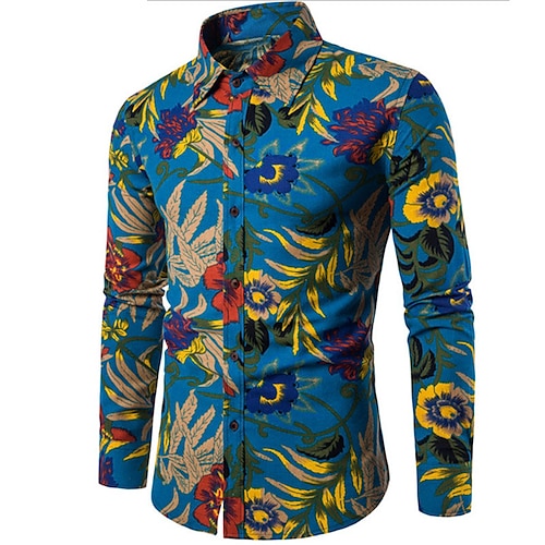 

Homme Chemise Floral Imprimés Photos Col rabattu Bleu Extérieur Plein Air manche longue Bouton bas Imprimer Vêtement Tenue Sportif Mode Vêtement de rue Design