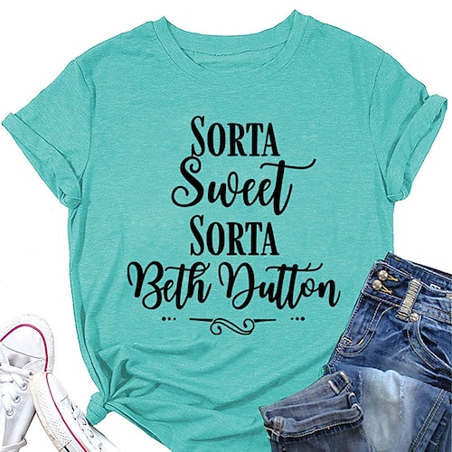 

Dame T-shirt Sort Lyserød Vin Bogstaver Tekst Trykt mønster Kortærmet Daglig Weekend Basale Rund hals Normal Maleri S