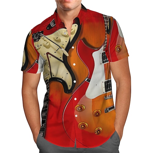 

Herren Hemd Hawaiihemd Sommerhemd Grafik-Drucke Gitarre Umlegekragen Rote Strasse Casual Kurze Ärmel Button-Down Bedruckt Bekleidung Tropisch Modisch Hawaiianisch Designer