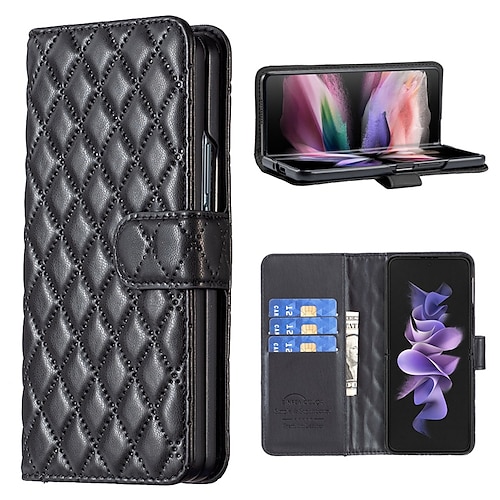 

téléphone Coque Pour Samsung Galaxy Coque Intégrale Portefeuille Z Fold 3 Z Fold 4 Clapet Avec porte-cartes Antichoc Couleur Pleine Formes Géométriques PC faux cuir