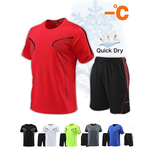 

Herre Træningsdragt T-shirt og shorts til løb og jogging 2 stk Atletisk Åndbart Svedtransporende Blød Fitness Løb Løbe Sportstøj Sportstøj Ensfarvet Mørkegrå Fluorescens Grøn Sort