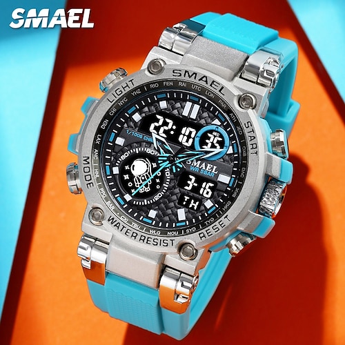 

smael hellblau sport digitaluhr für herren wasserdichte doppelzeitanzeige chronograph quarz armbanduhr mit automatischem datum woche 1803b