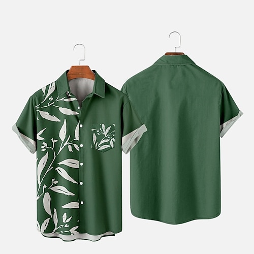 

Hombre Camisa camisa hawaiana Estampados Hojas Cuello Vuelto Verde Trébol Exterior Calle Mangas cortas Abotonar Estampado Ropa Tropical Moda Hawaiano Design