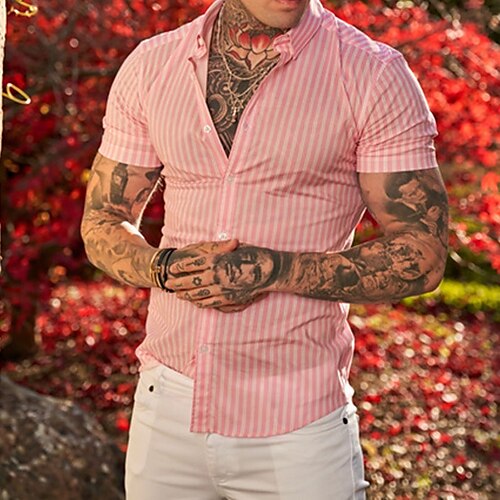 

Per uomo Camicia con bottoni Camicia estiva Maglietta informale Rosa Manica corta A strisce Collo ripiegabile Strada Da mare Bottone giù Abbigliamento Di tendenza Comodo