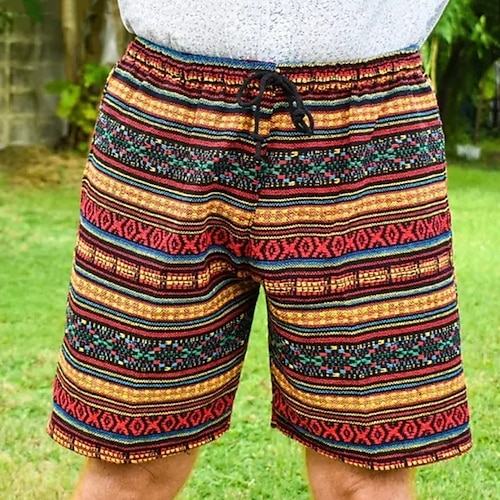 

Homens Calção Shorts de verão Shorts de praia Shorts de malha Shorts largos Bolsos Com Cordão Cintura elástica Listra Conforto Respirável Curto Casual Diário Feriado Misto de Algodão Esportes Boho