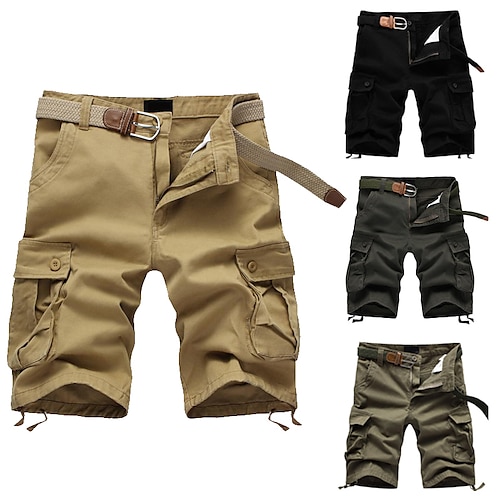 

Men's Cargo Shorts Shorts Hiking Shorts Multi Pocket Straight Leg 6 Pocket Solid Color Wearable No-Iron Short Casual Daily Chino Loose ArmyGreen Black High Waist Inelastic