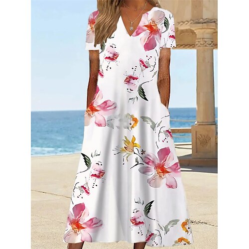 

Per donna Vestito casual Vestito a trapezio Prendisole Floreale Tasche Stampa A V Vestito longuette Attivo Di tendenza Esterno Appuntamento Manica corta Standard Bianco Rosa Primavera Estate S M L XL