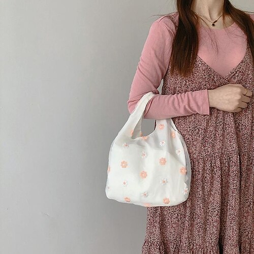 

Per donna Borsetta Sacca Borsa in tela Poliestere Esterno Giornaliero Per eventi Ricamo Massima capacità Traspirante Duraturo Fiore decorativo Piccoli fiori multicolori [tenendo in mano modelli a U