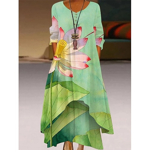 

abito lungo da donna abito maxi abito casual abito svasato abito stampato moda floreale streetwear all'aperto quotidiano weekend pulsante asimmetrico manica a 3/4 girocollo abito vestibilità ampia