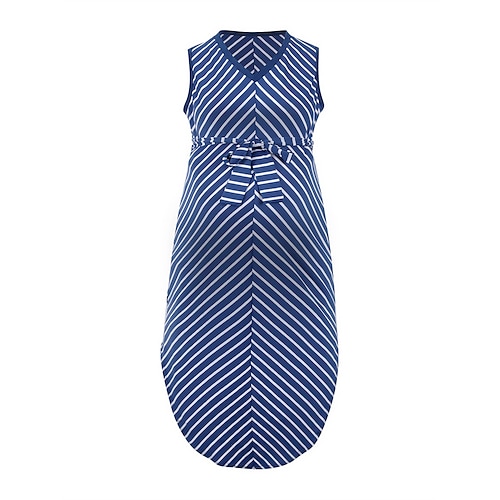 

kvinners baby shower gravidgenser skims kjole fritidsgenser skims kjole slire genser skims kjole stripe midi genser skims kjole ermeløs blonder v hals blå vår sommer s m l xl