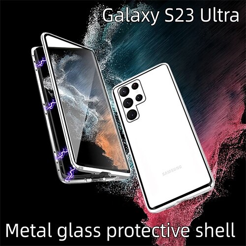 

Handy Hülle Handyhüllen Für Samsung Galaxy Ganzkörper-Gehäuse S23 Ultra Plus S22 S21 Plus Ultra Shutzrahmen Magnetisch Staubdicht Einfarbig Aluminiumlegierung Gehärtetes Glas