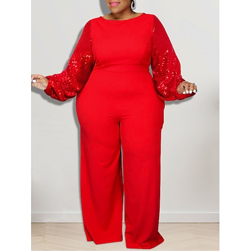 

Mujer Mono Lentejuela Color sólido Escote en Pico Ropa de calle Fiesta Fiesta de Cóctel Ajuste regular Manga Larga Negro Blanco Rojo XL XXL 3XL Primavera